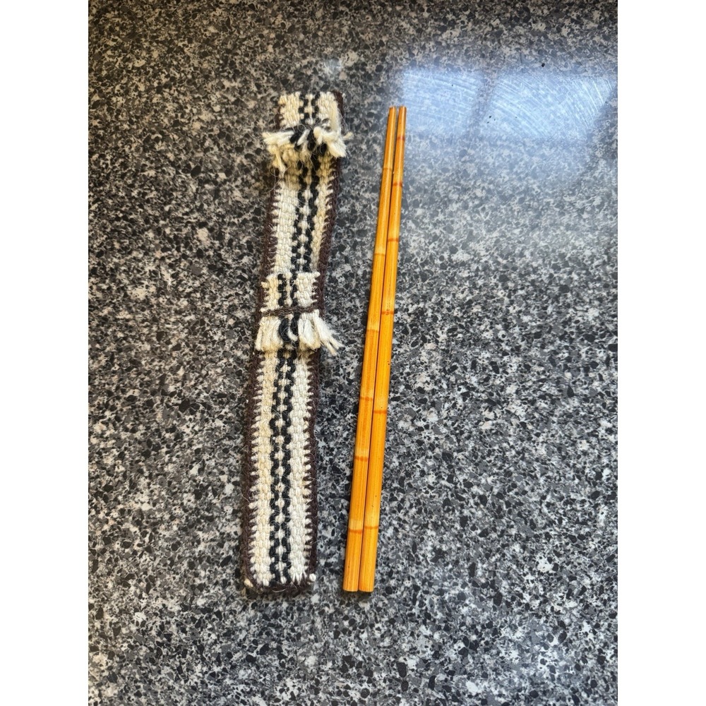 Vintage Handmade‎ Chopsticks With Crocheted Case